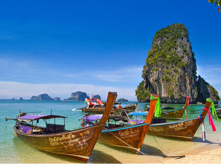 Longtail boats at Railay Beach, Krabi, Thailand