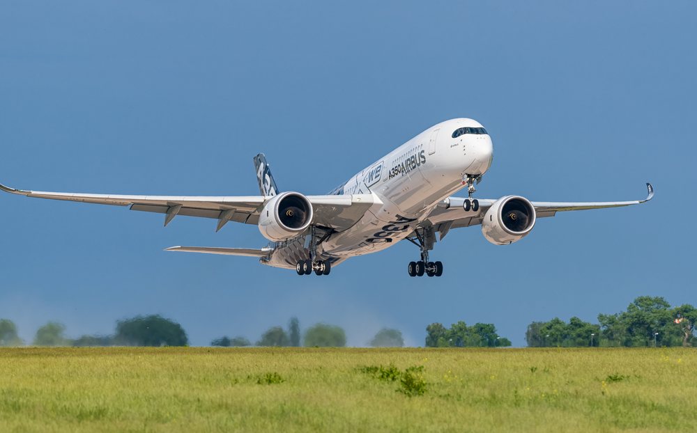 Airbus A350 climbing away after take-off
